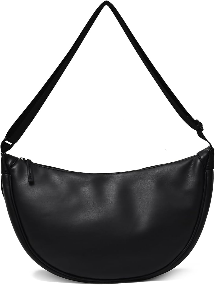 PU Leather Crossbody Bag Large Dumpling Bag Lightweight Hobo Sling Bag Shoulder Bag for Women Men.