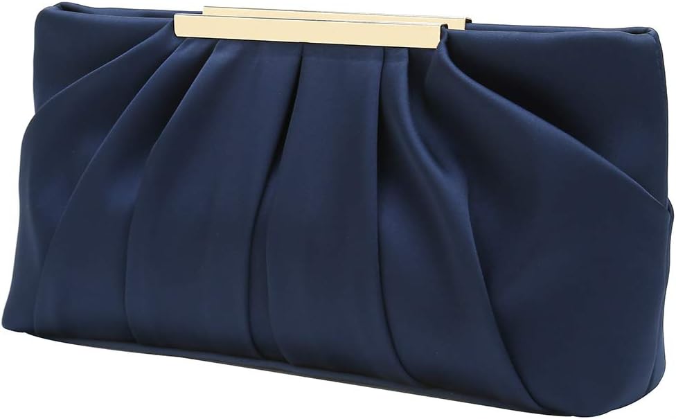 Clutch Evening Bag Elegant Pleated Satin Formal Handbag Simple Classy Purse for Women.