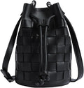 Mini Leather Woven Bucket Bag Drawstring Crossbody Bucket Handbags.