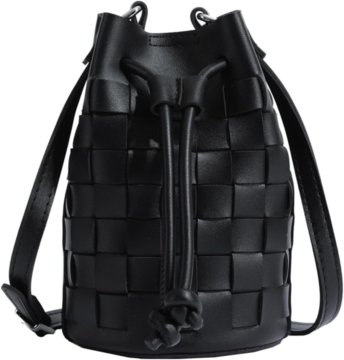 Mini Leather Woven Bucket Bag Drawstring Crossbody Bucket Handbags.