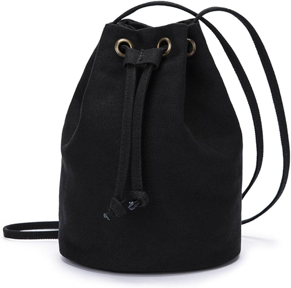 Drawstring Crossbody Bag Nylon Fabric Large Capacity Organizer Bag with Gold Tone Hardware.