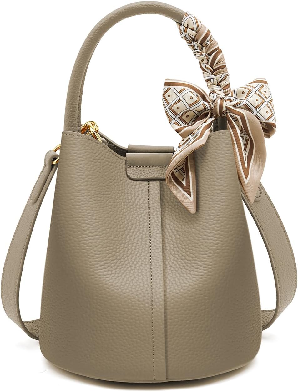 Bucket Bags Genuine Leather Top-Handle Designer with Interior Zipper.