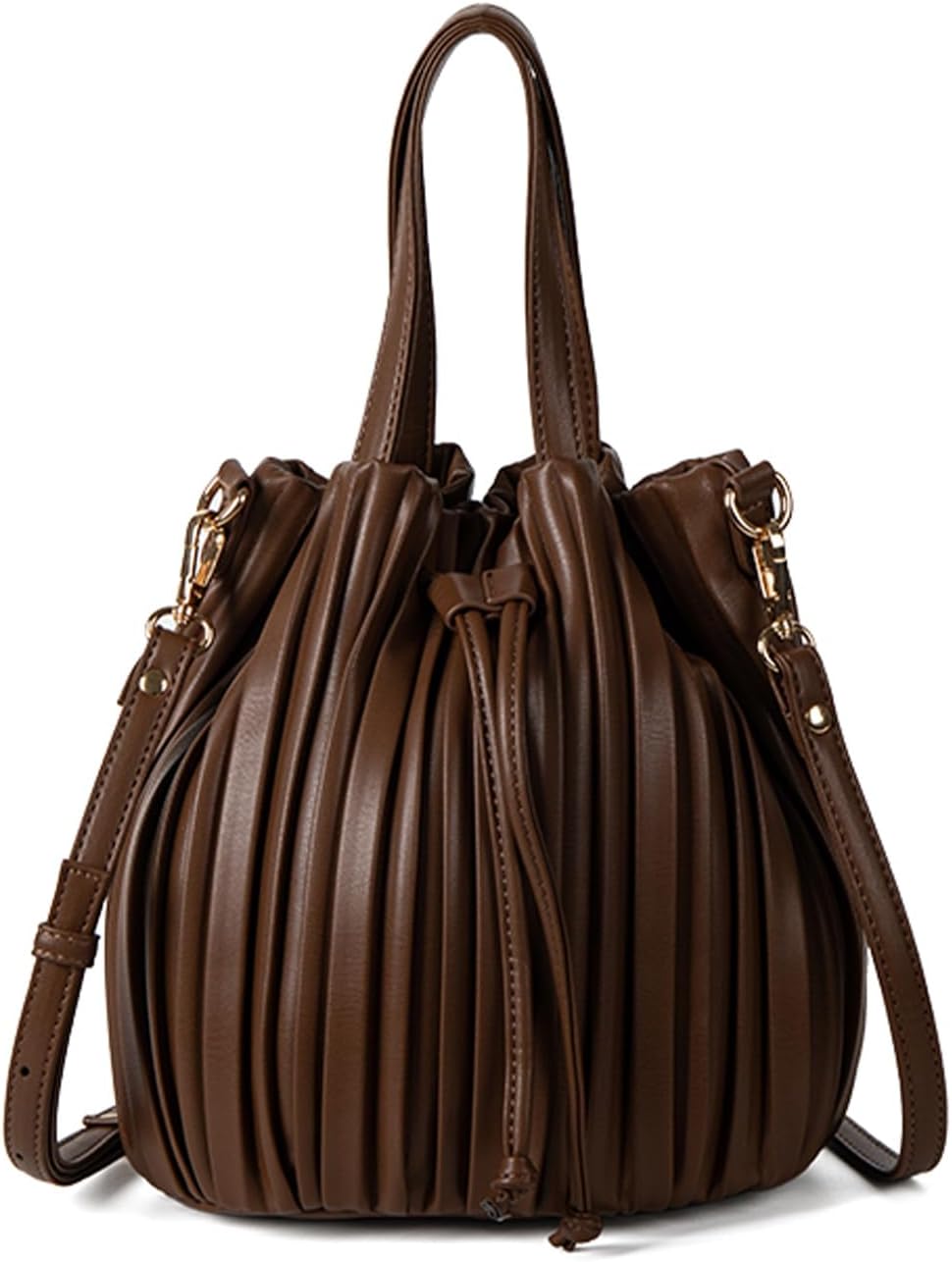 Mini Leather Drawstring Crossbody Bucket Pleated Shoulder Handbags.