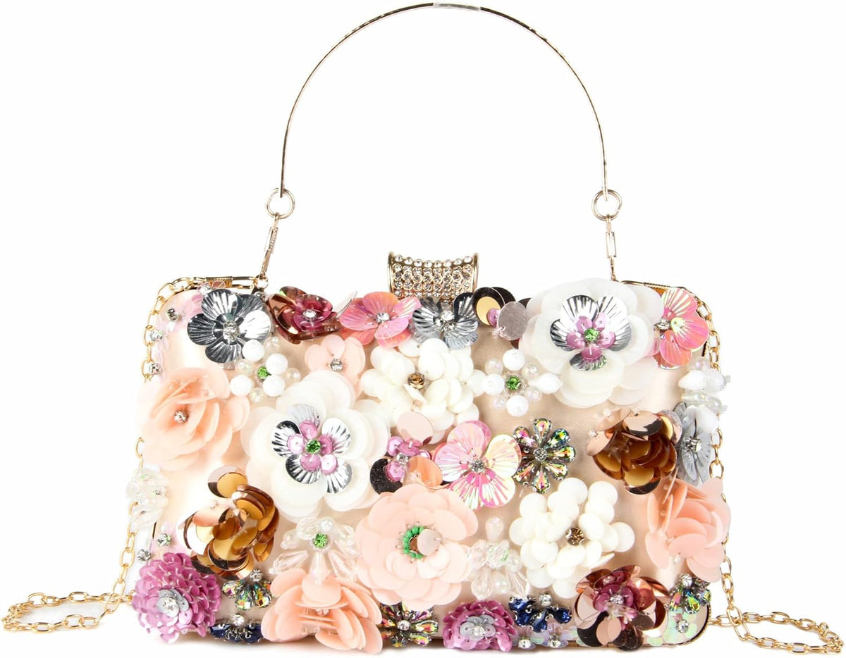 Women Clutches Flower Evening Handbag Chain Strap Shoulder Bag.