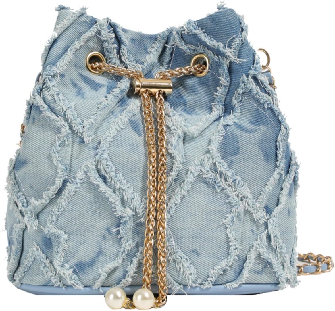 Denim Bucket Bag, Jean Crossbody Bags Drawstring Handbag.
