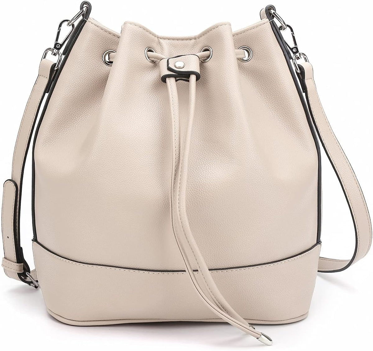 Leather Bucket Bags and Drawstring Crossbody Medium Tote and Handbags with 2 Shoulder Straps.