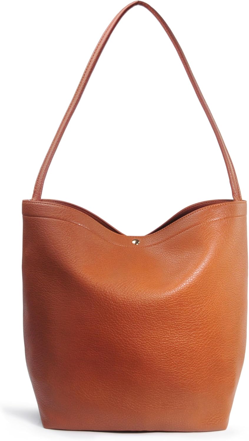 Vegan Leather Bucket Bags Minimalist Shoulder Handbag.