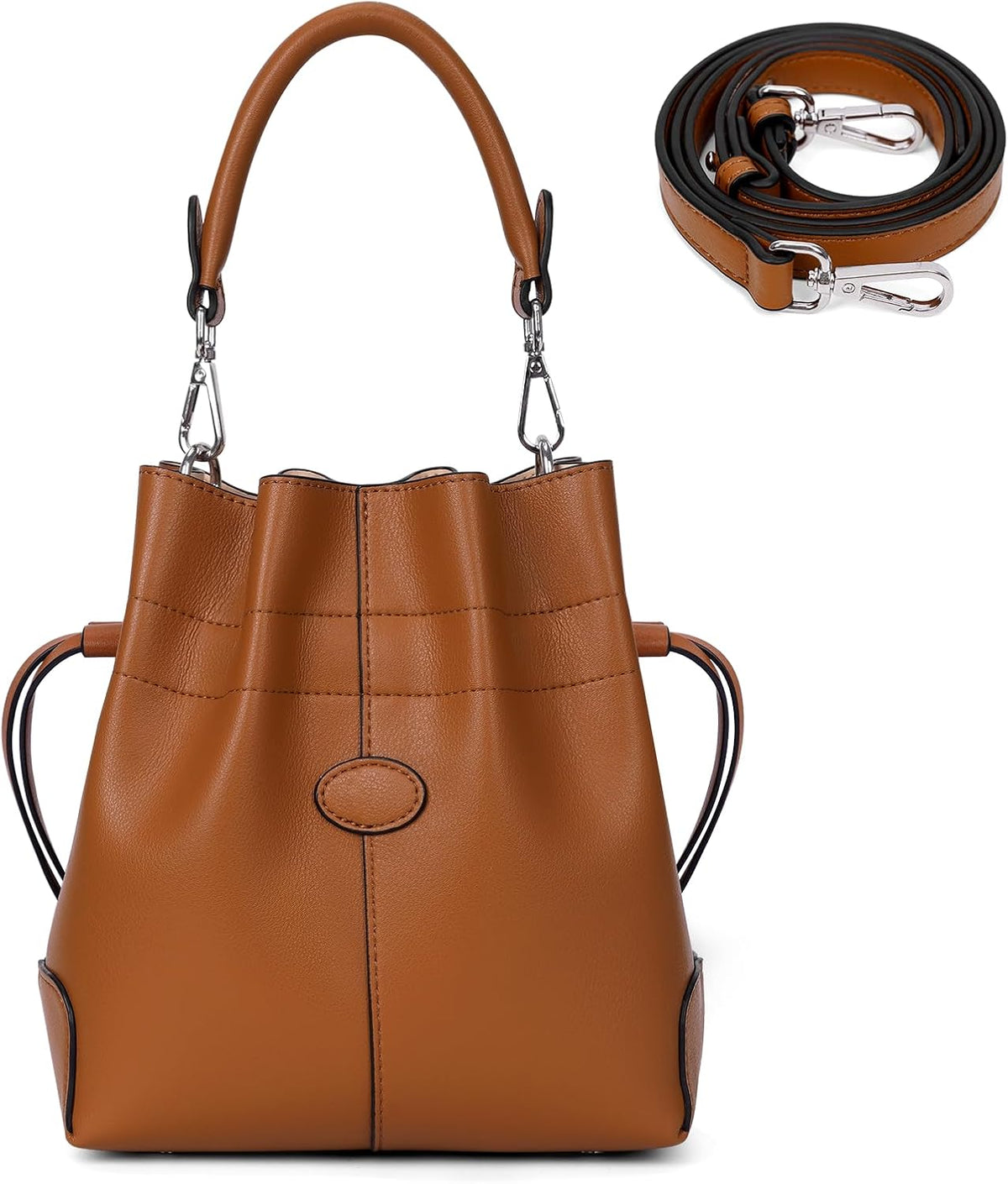 Trendy Crossbody Shoulder and Handbags Leather Tote Bag Drawstring Bucket Bag.